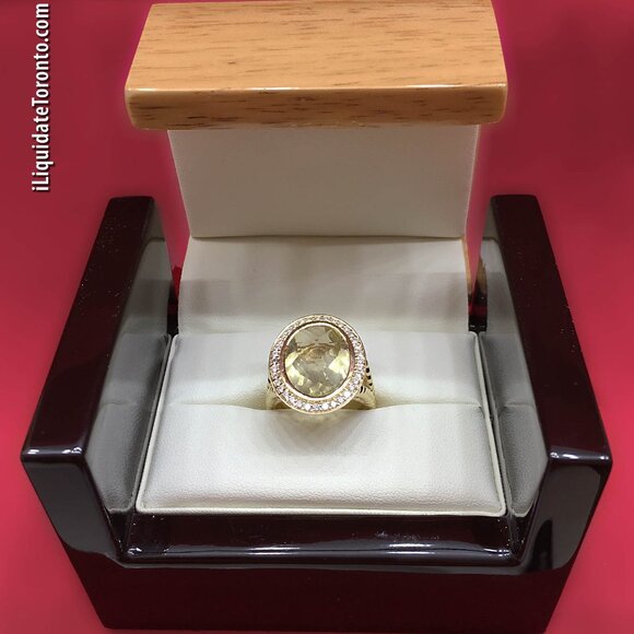 A Statement! Custom Made 18K Yellow Gold, Citrine and Diamond Cocktail Ring - Picture 2 of 14